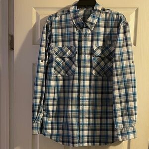 Men's Blue Plaid Casual Button-Down Shirt